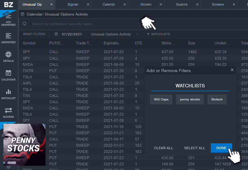 Unsual Options Activity Benzinga Pro