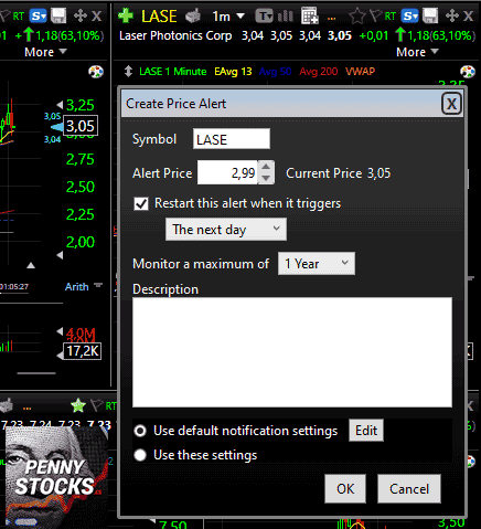 Crear alertas gráficas del programa TC2000